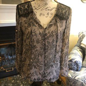 Black and Taupe Lace Print Blouse -Jennifer Lopez